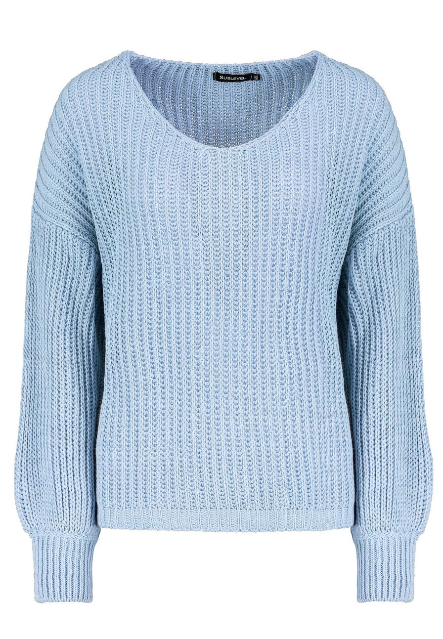 Women SUBLEVEL Pullover | Rib Knit Sweater Light Blue