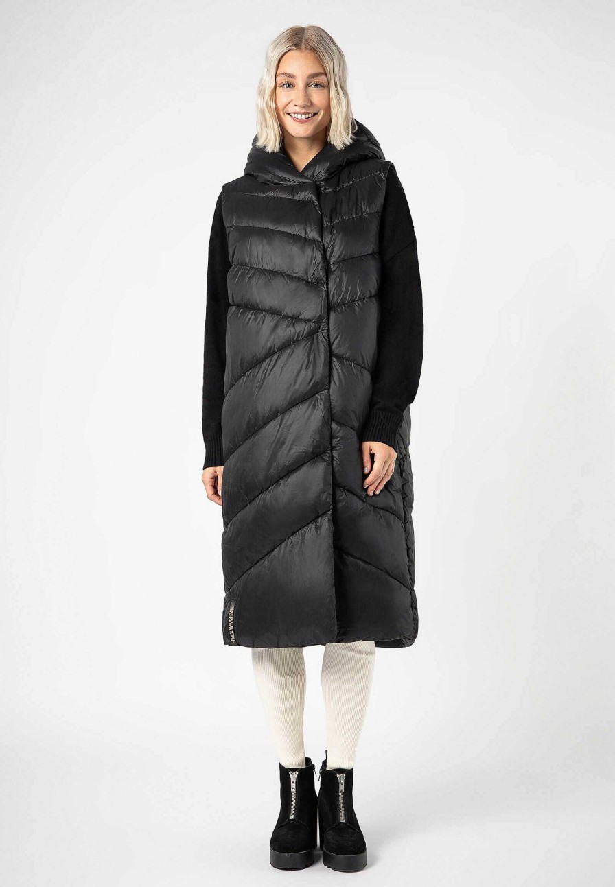 Women SUBLEVEL Popular | Long Puffer Quilted Vest Black