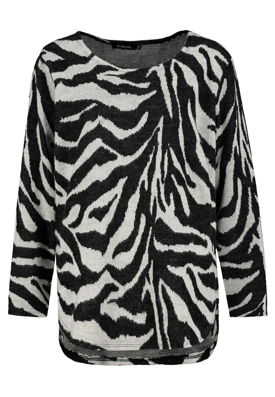 Women SUBLEVEL Pullover | Knitted Sweater Zebra White