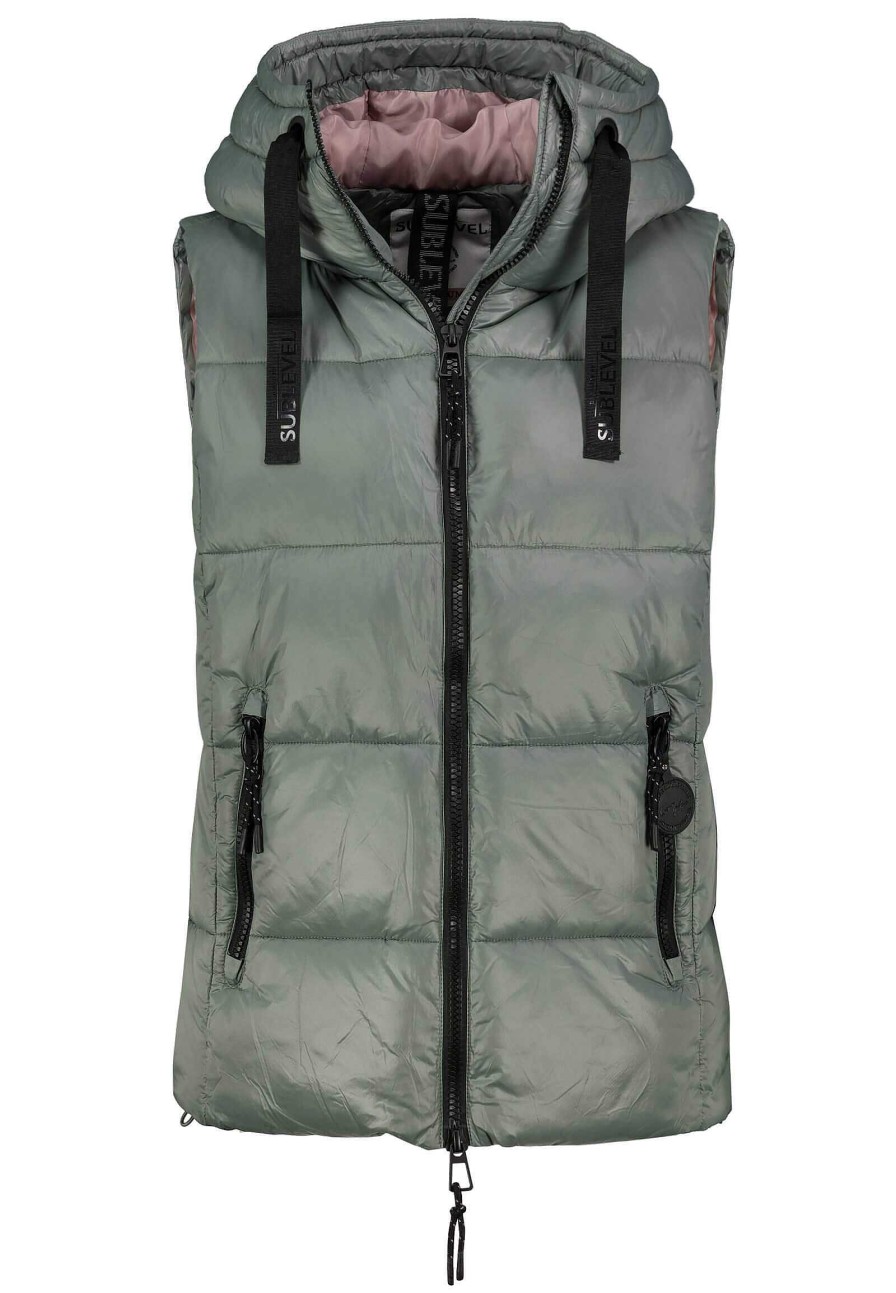 Women SUBLEVEL Popular | Short Puffer Quilted Vest Middle Green