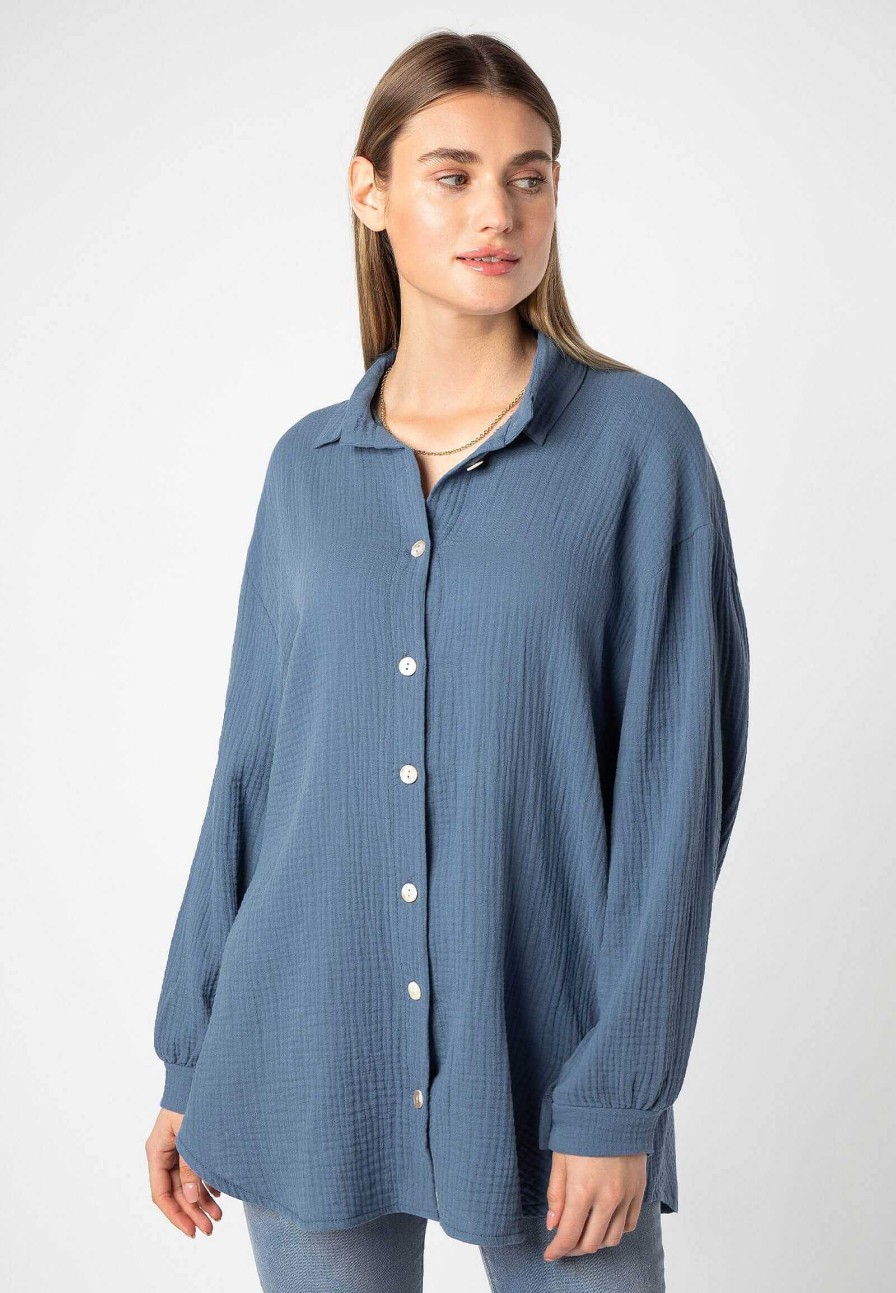 Women SUBLEVEL Popular | Women'S Muslin Blouse Middle Blue