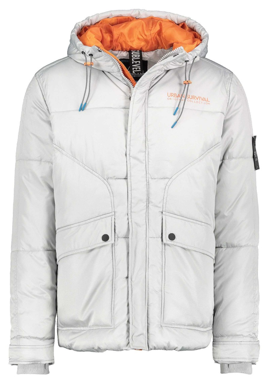 Men SUBLEVEL Popular | Quilted Jacket With Contrasting Colored Details Light Grey