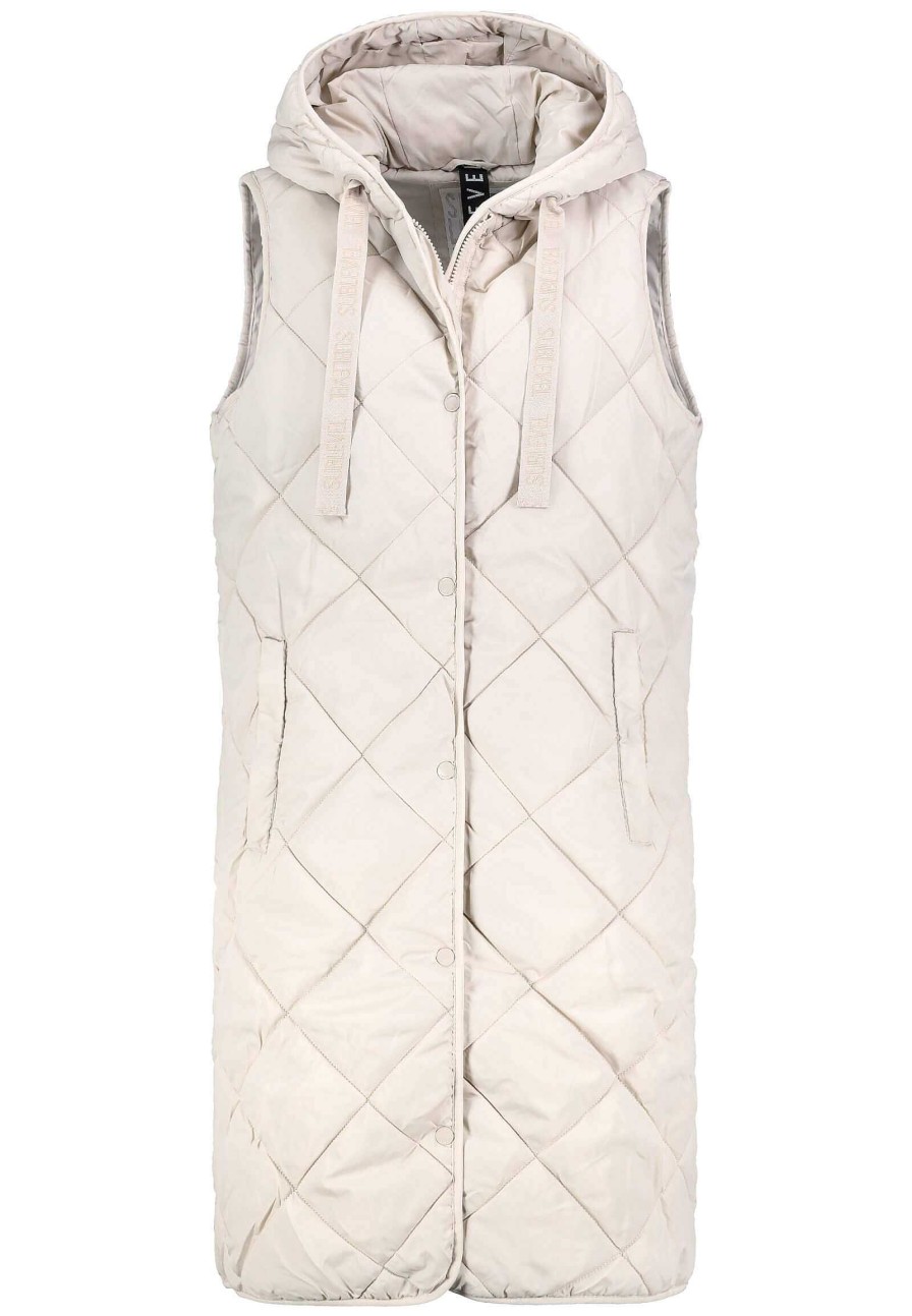 Women SUBLEVEL Popular | Long Quilted Vest Diamond Pattern Light Beige