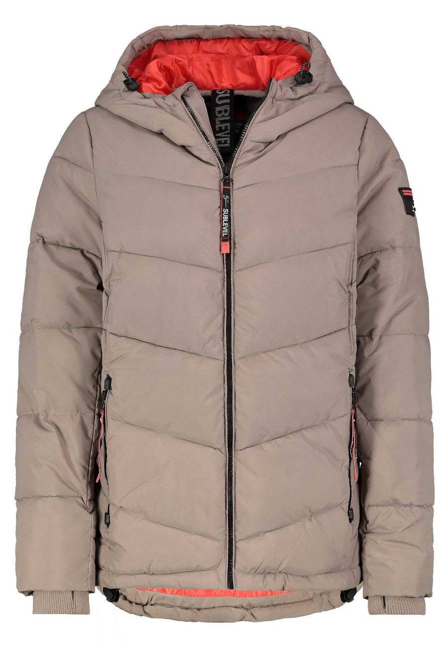 Women SUBLEVEL Jackets | Quilted Winter Jacket With Hood Brown