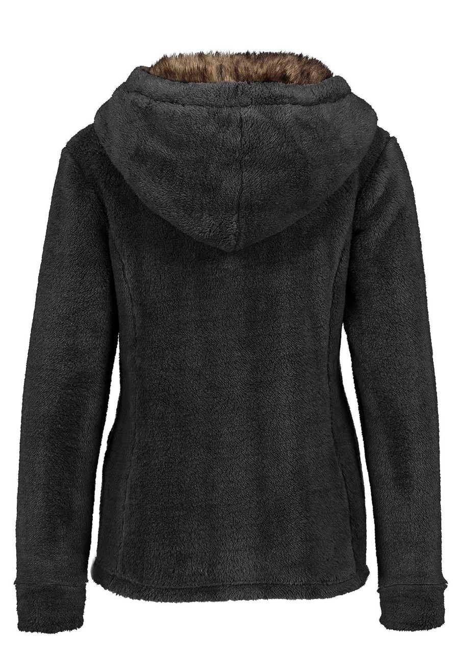 Women SUBLEVEL Jackets | Women'S Fleece Jacket With Faux Fur Black