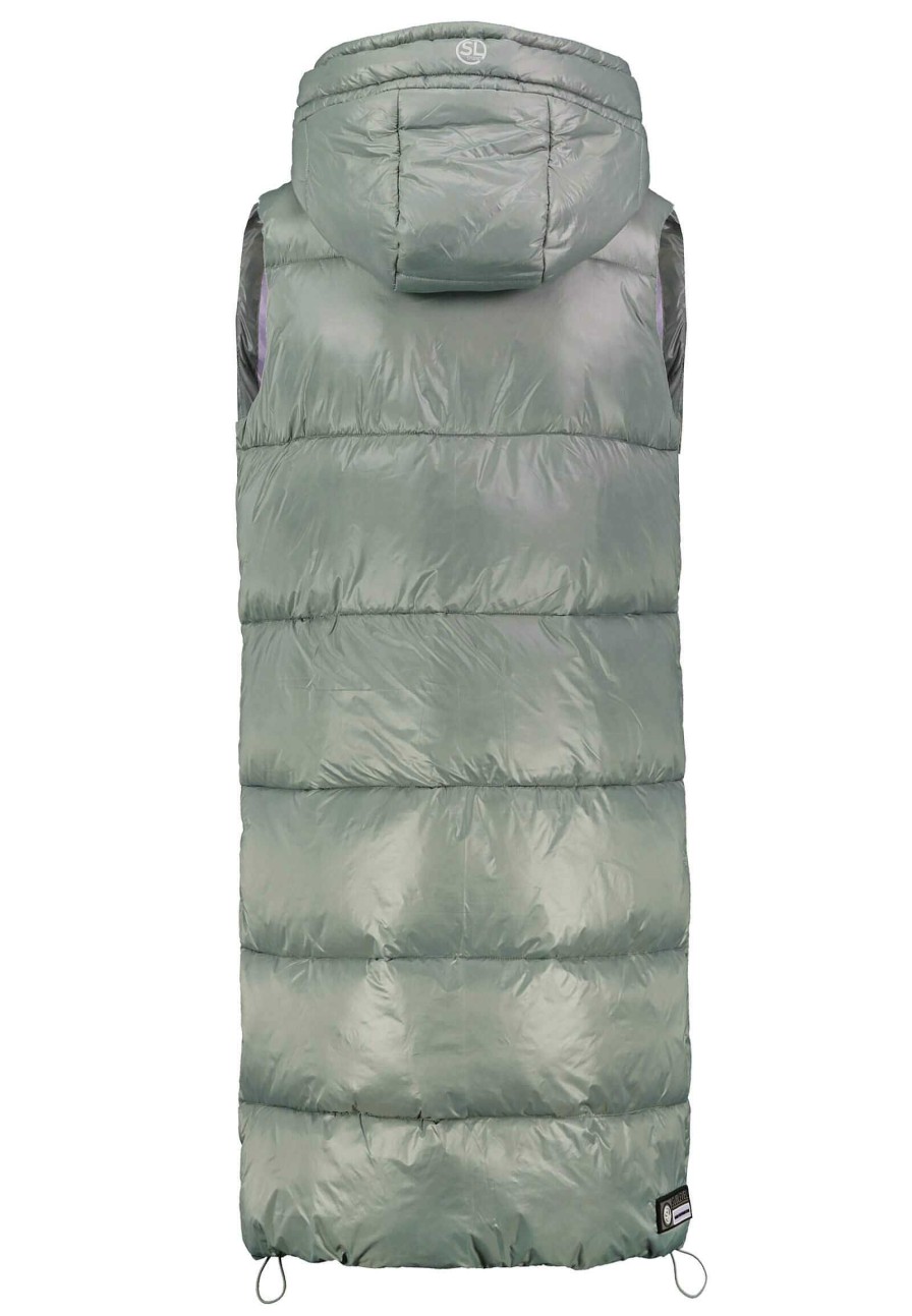 Women SUBLEVEL Popular | Long Hooded Quilted Vest Light Green