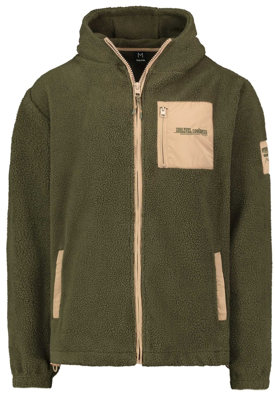 Men SUBLEVEL Jackets | Outdoor Fleece Jacket With Hood Dark Green