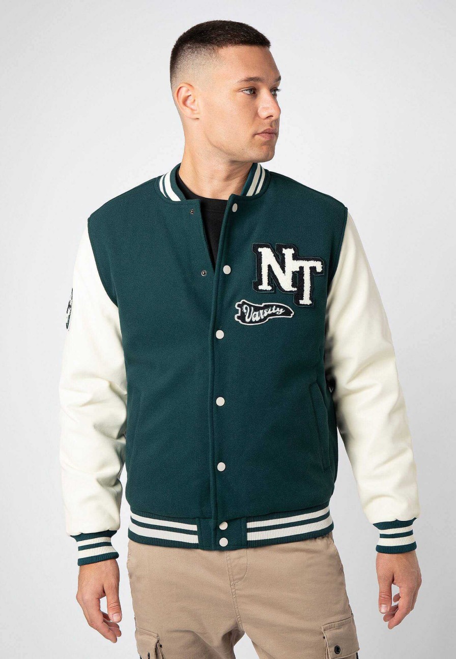 Men SUBLEVEL Popular | Men'S College Jacket Dark Green