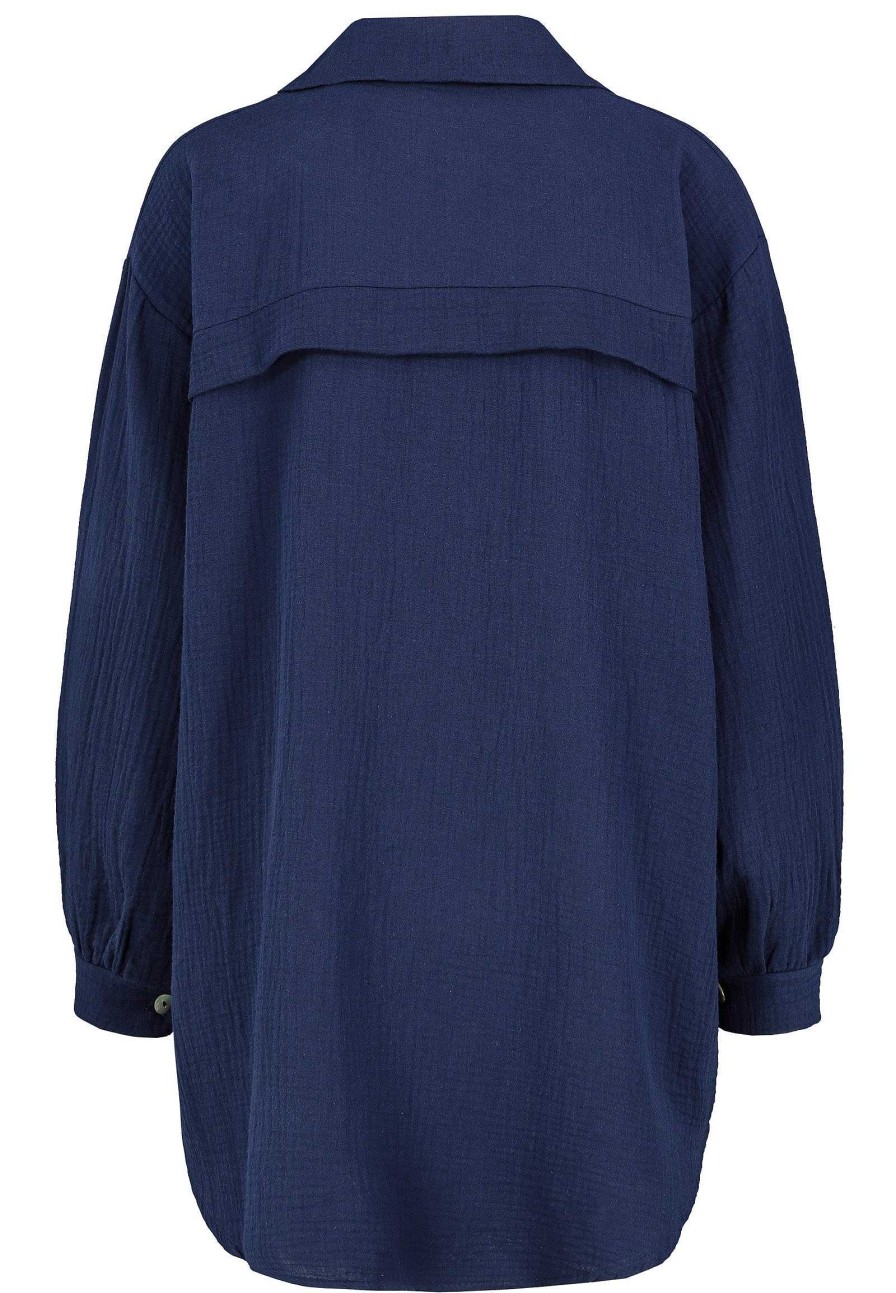 Women SUBLEVEL Popular | Muslin Long Blouse Dark Blue