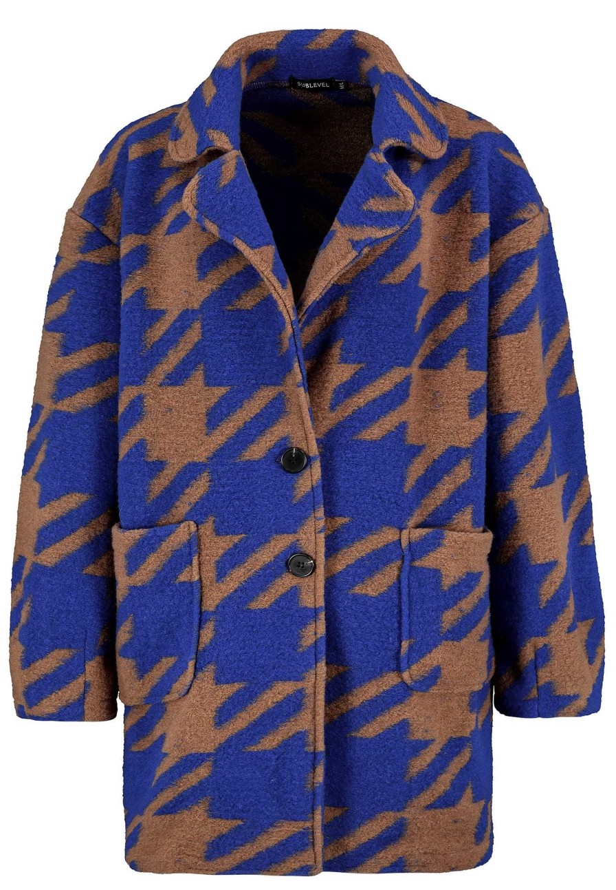 Women SUBLEVEL Jackets | Coat With Houndstooth Pattern Blue