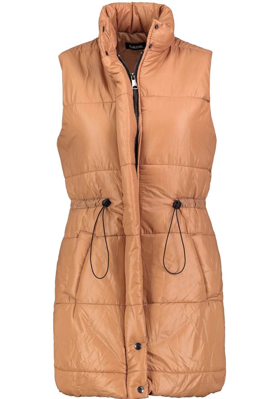 Women SUBLEVEL Jackets | Long Quilted Vest Beige