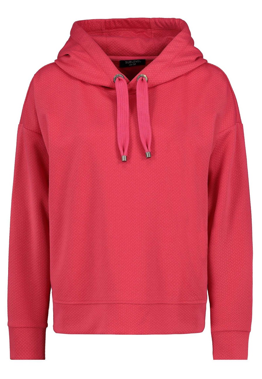 Women SUBLEVEL Pullover | Basic Hoodie With A Structu Pattern Red