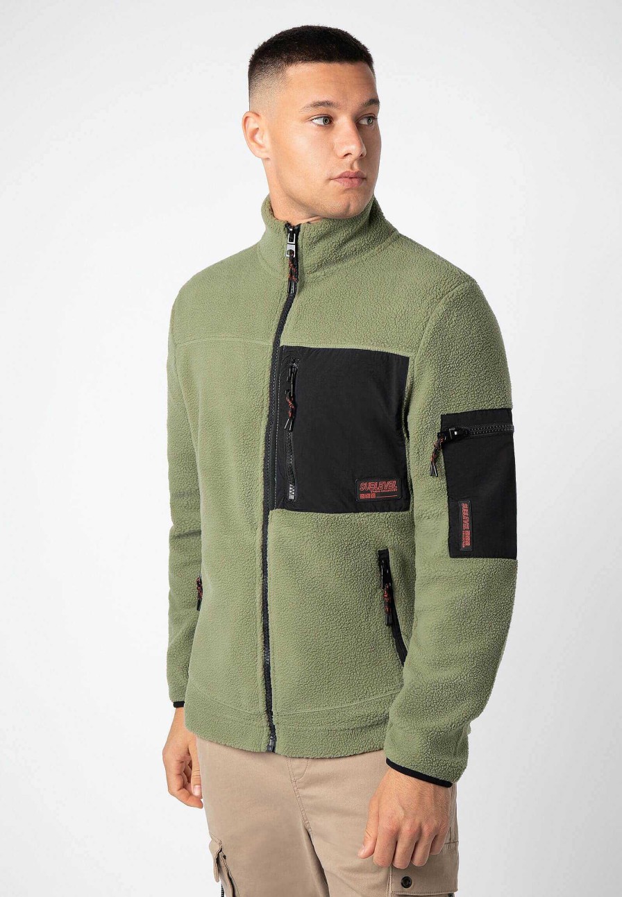 Men SUBLEVEL Popular | Men'S Fleece Jacket Green