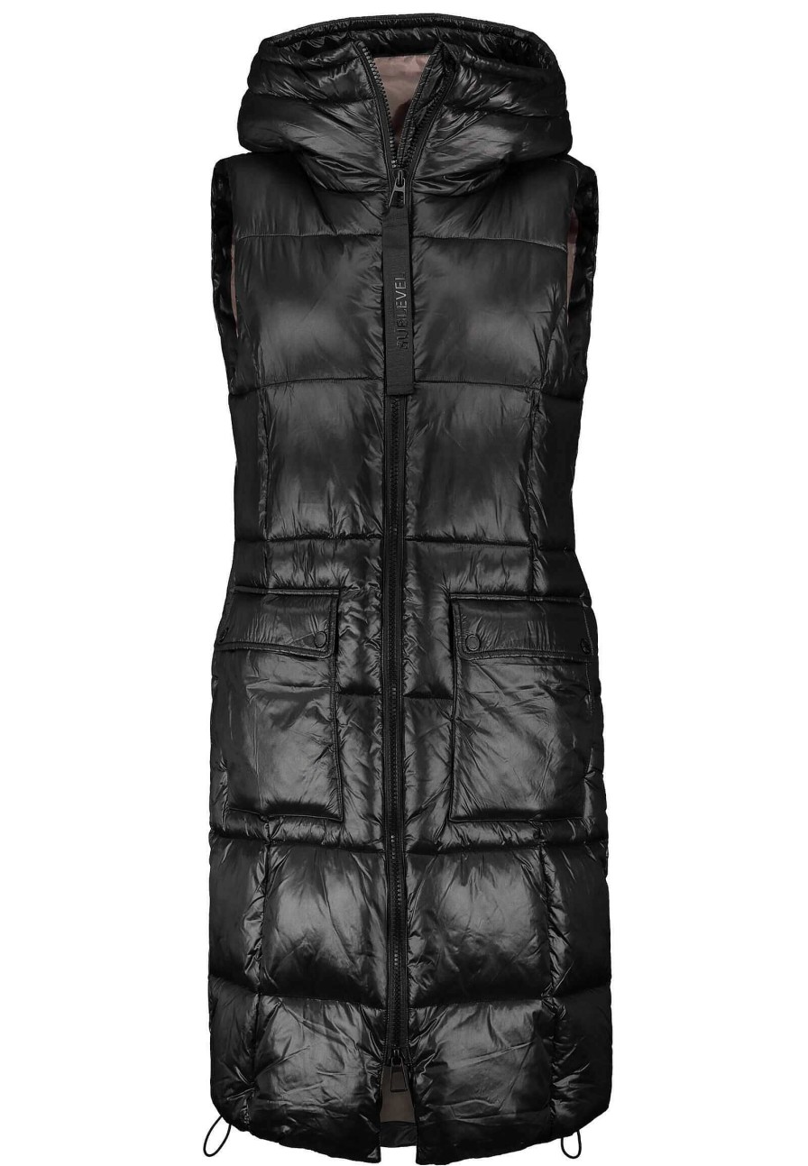 Women SUBLEVEL Popular | Long Quilted Vest With Drawstring Black