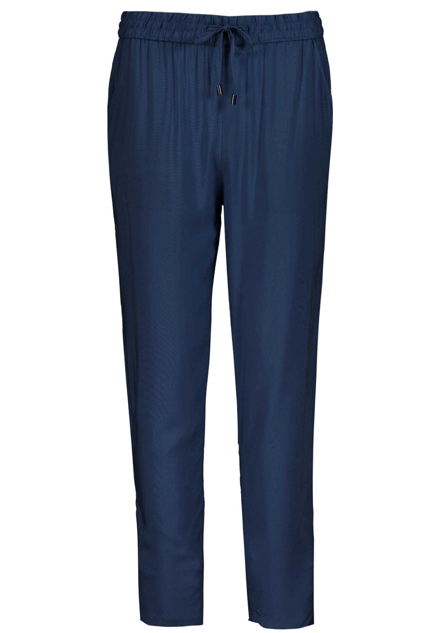 Women SUBLEVEL Pants | Lightweight Fabric Trousers With A Tie Belt Dark Blue