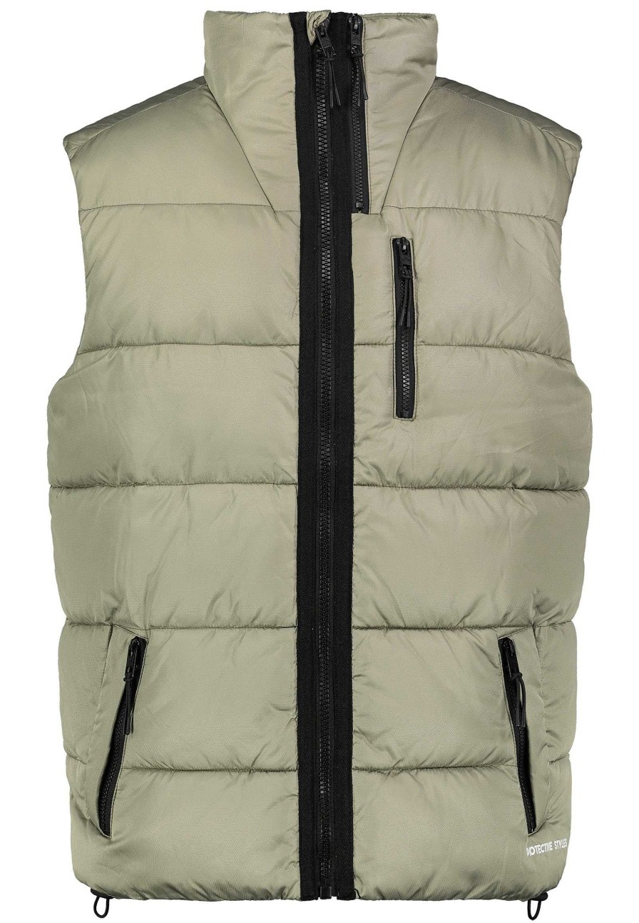 Men SUBLEVEL Jackets | Quilted Vest With Stand-Up Collar Green