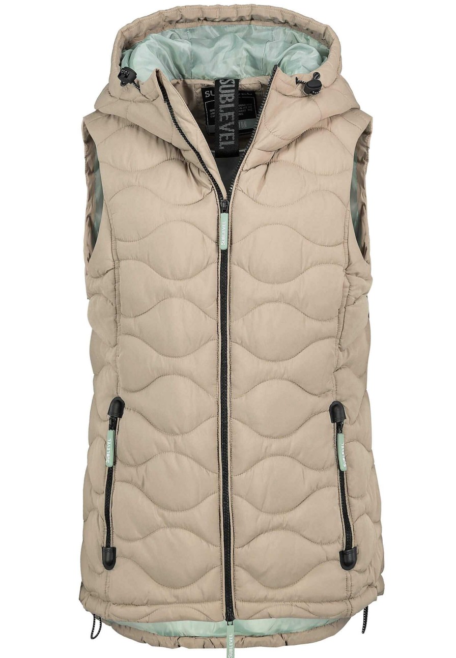 Women SUBLEVEL Popular | Hooded Quilted Vest Light Beige