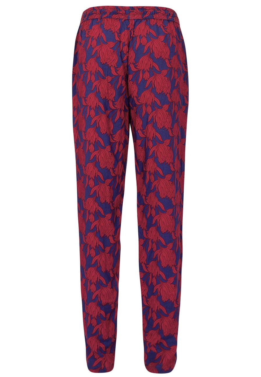 Women SUBLEVEL Pants | Patterned Fabric Trousers With Elastic Waistband Dark Red