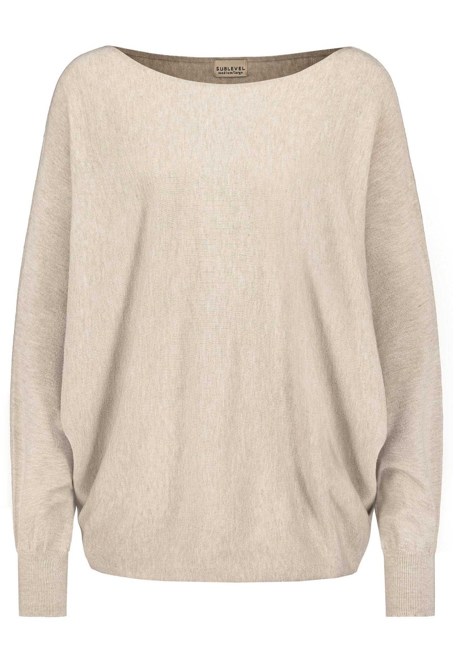 Women SUBLEVEL Popular | Fine Knit Sweater With Batwing Sleeves Beige