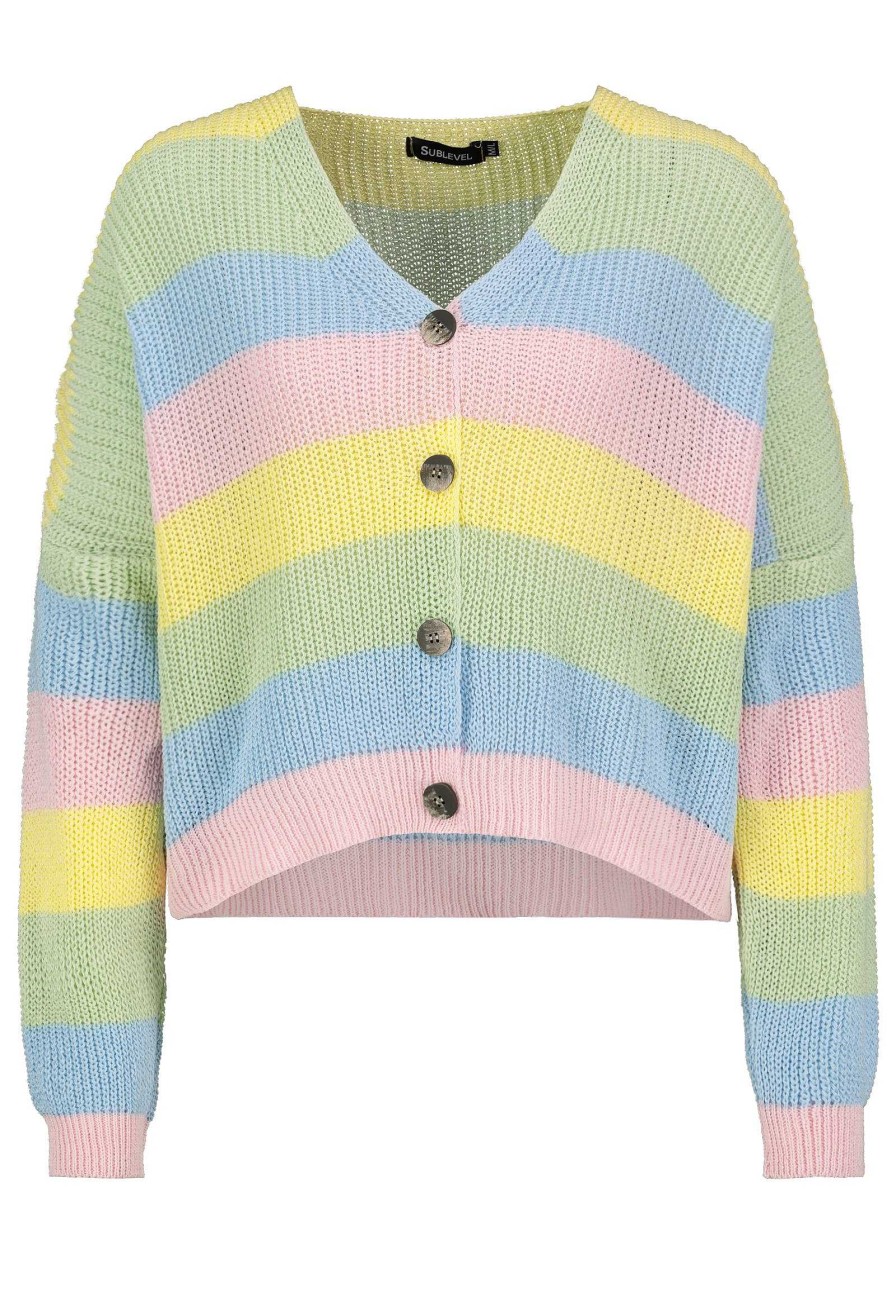 Women SUBLEVEL Pullover | Cardigan With Block Stripes Multicolored