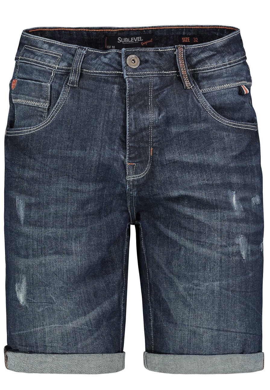 Men SUBLEVEL Shorts | Short Jeans With A Used Look Dark Blue