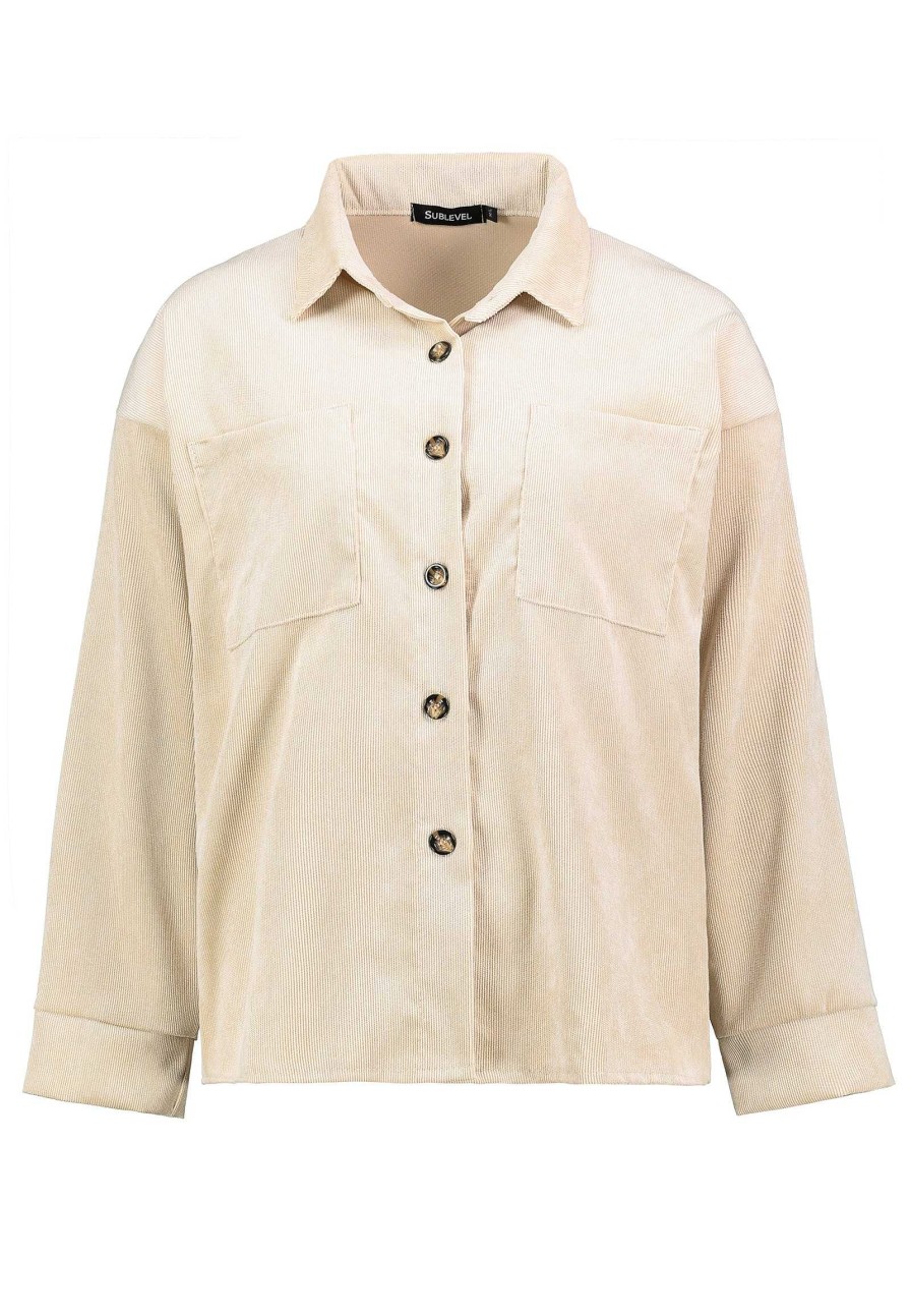 Women SUBLEVEL Jackets | Oversized Corduroy Shirt Blouse Light Beige