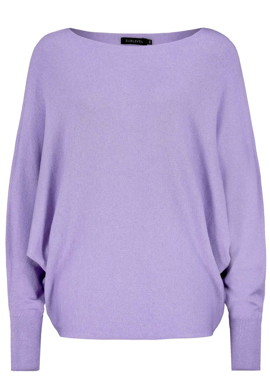 Women SUBLEVEL Pullover | Knitted Sweater With Batwing Sleeves Light Purple