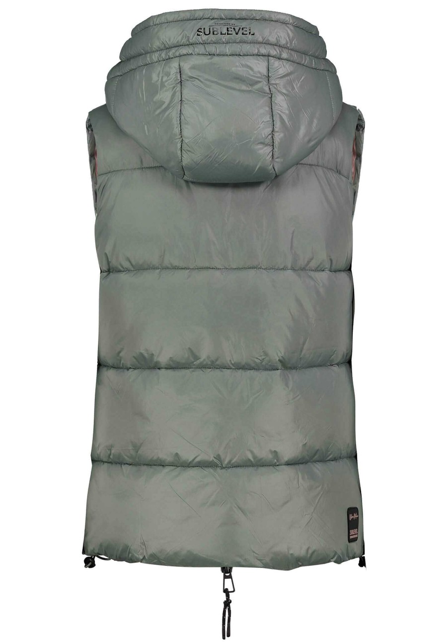 Women SUBLEVEL Popular | Short Puffer Quilted Vest Middle Green