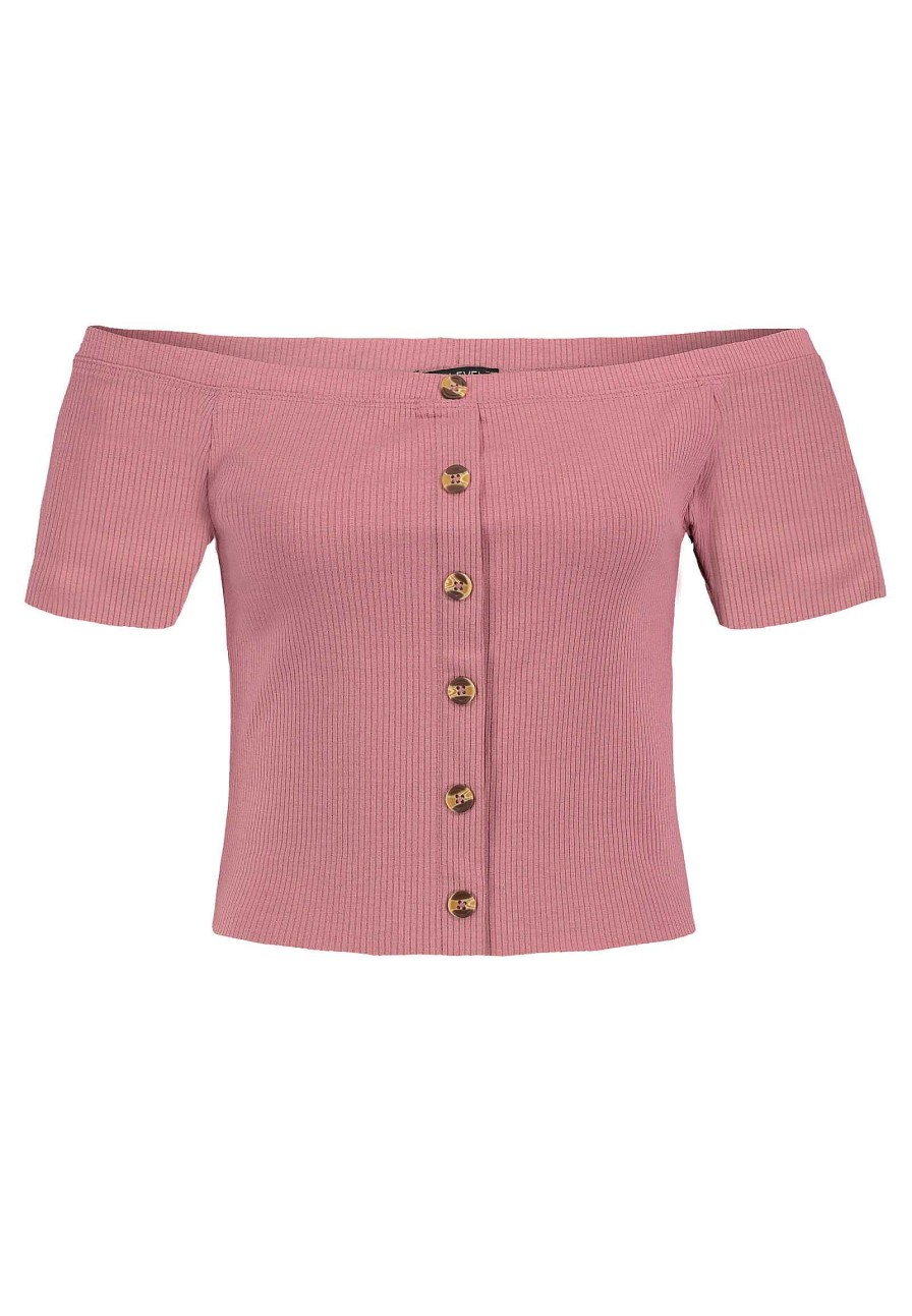 Women SUBLEVEL Shirts | Off-Shoulder Shirt With Button Placket Rose