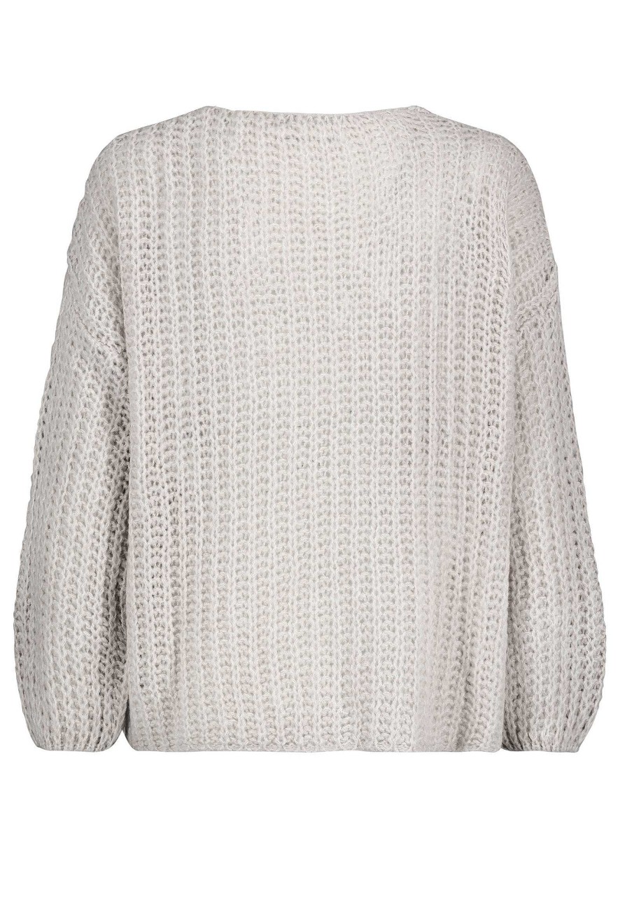 Women SUBLEVEL Pullover | V-Neck Knitted Sweater Light Grey