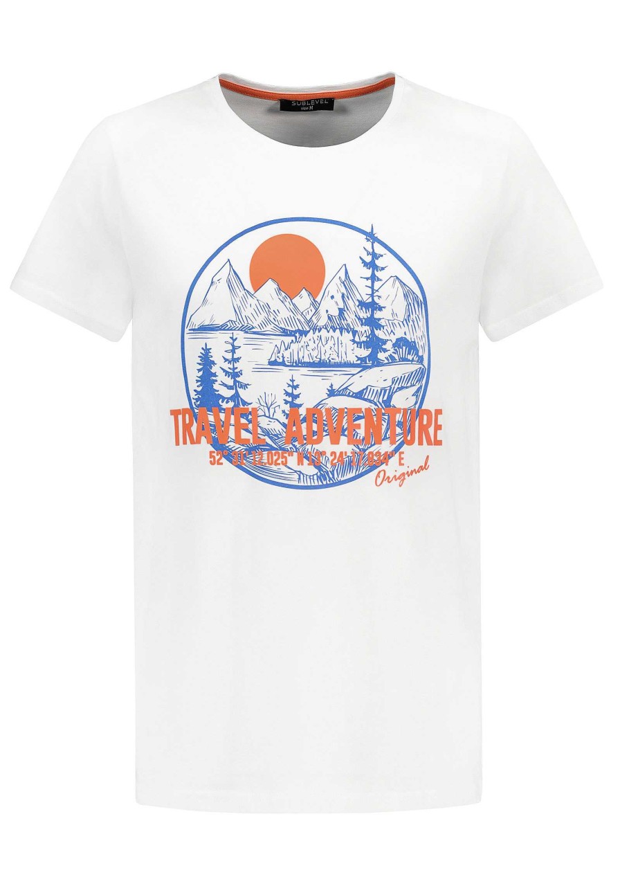 Men SUBLEVEL Shirts | T-Shirt "Travel Adventure" White