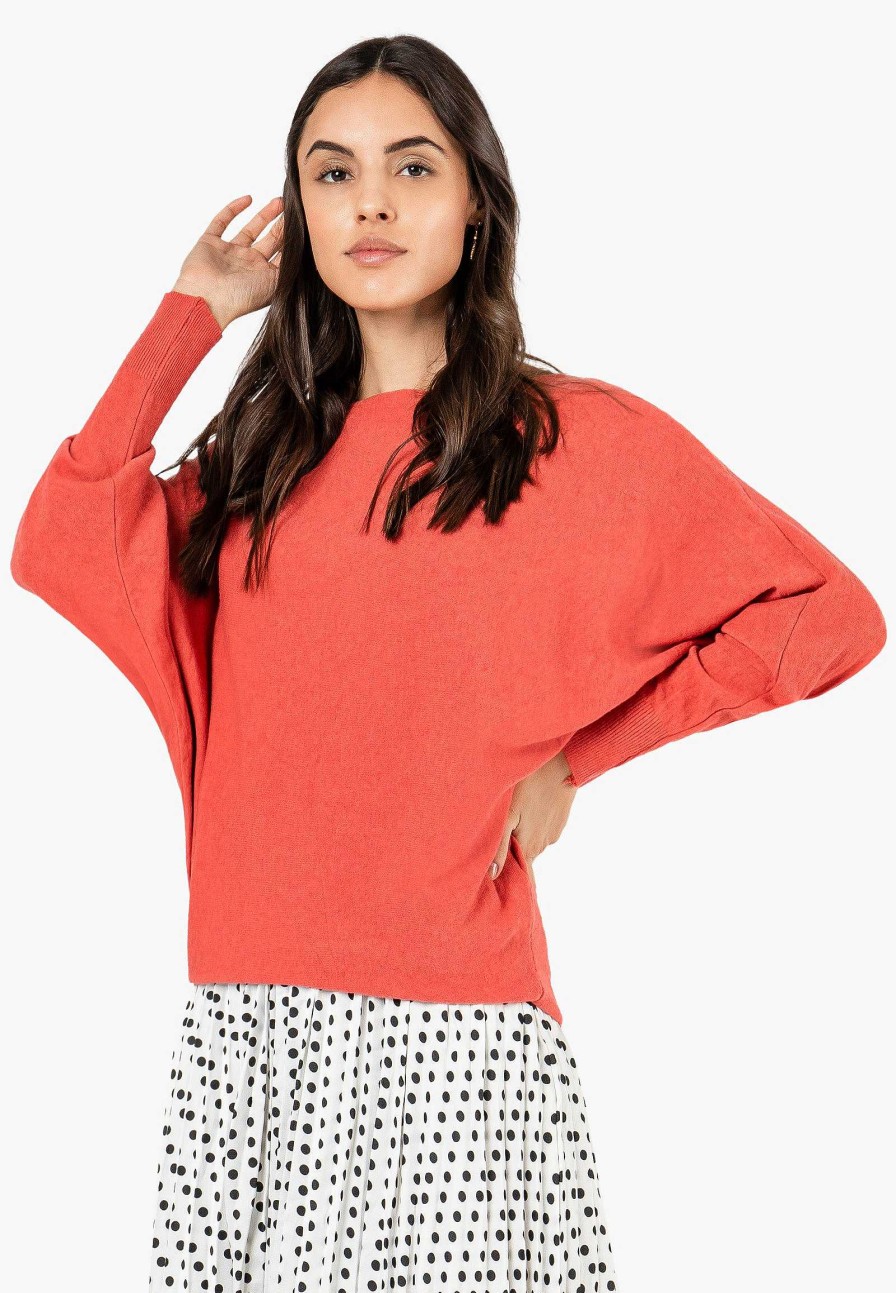 Women SUBLEVEL Pullover | Sweater With Batwing Sleeves Light Red