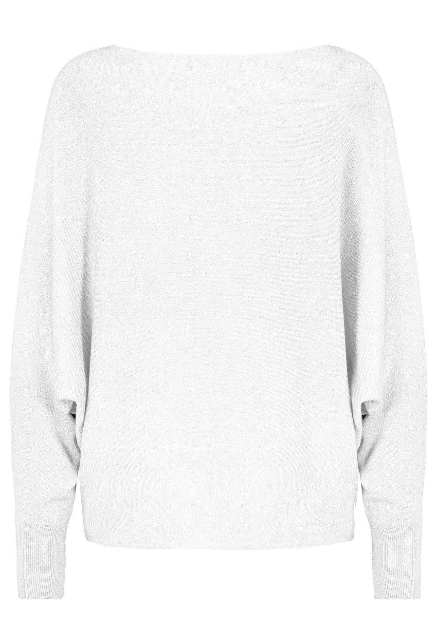 Women SUBLEVEL Pullover | Knitted Sweater With Batwing Sleeves White