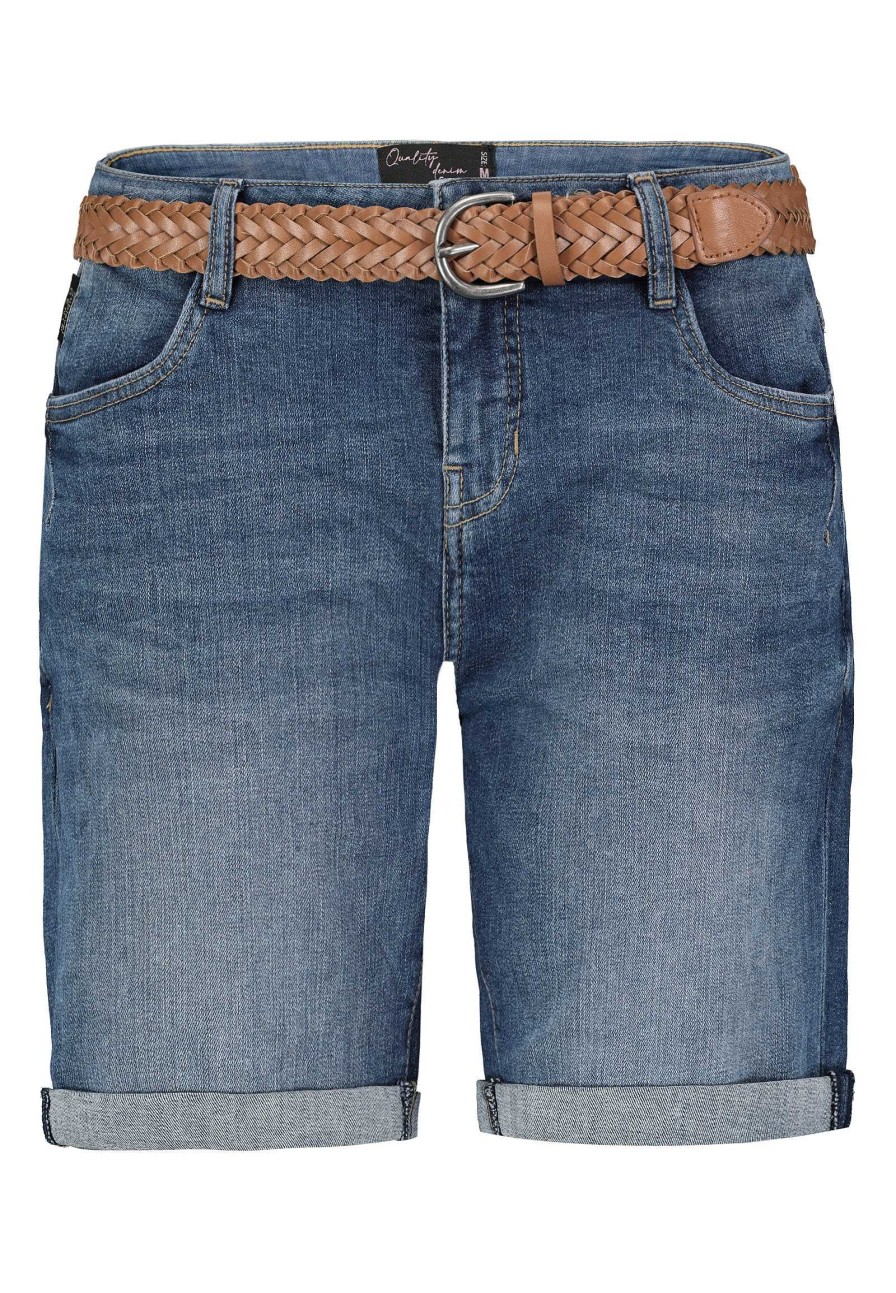 Women SUBLEVEL Shorts | Denim Bermuda Shorts With Braided Belt Middle Blue