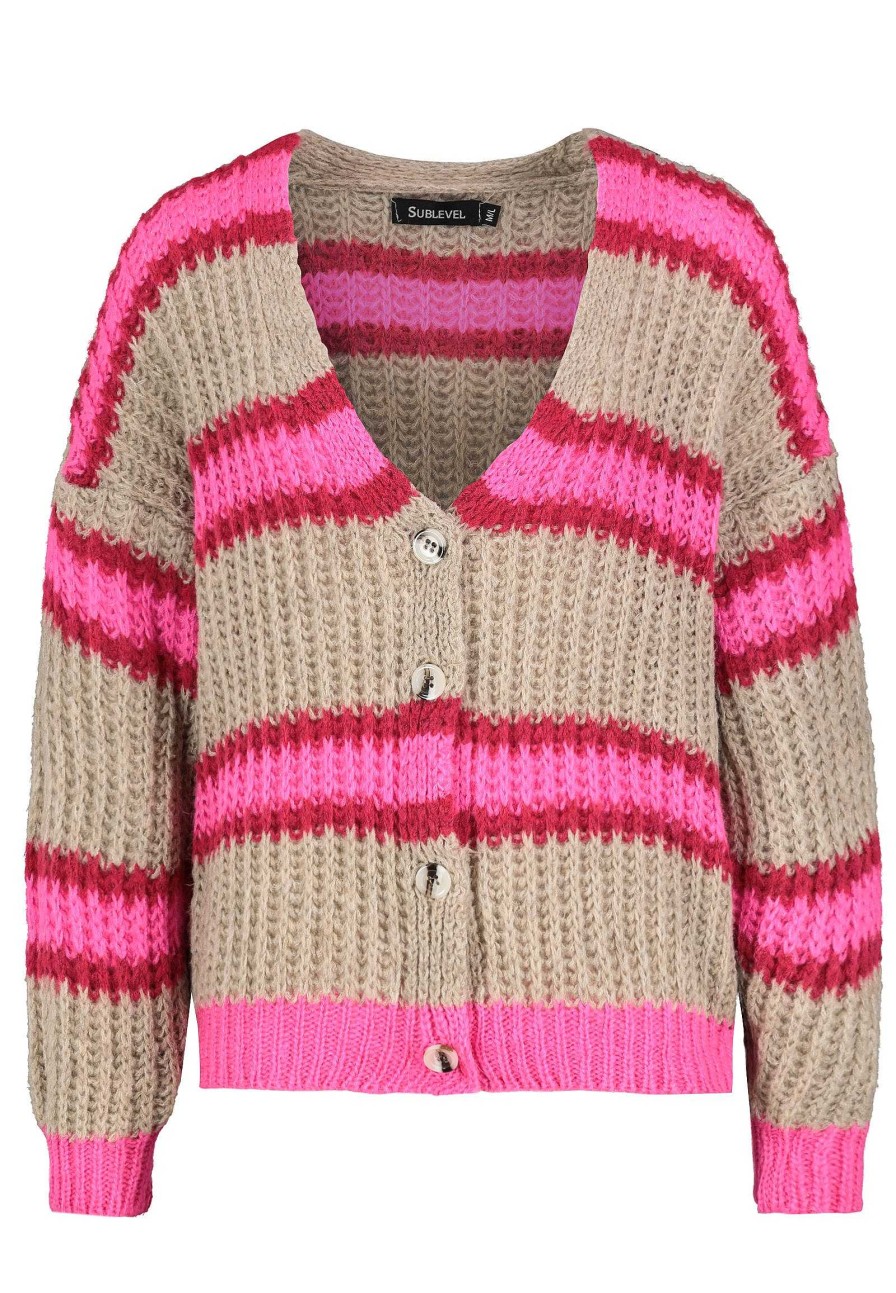 Women SUBLEVEL Popular | Knit Cardigan Striped Beige