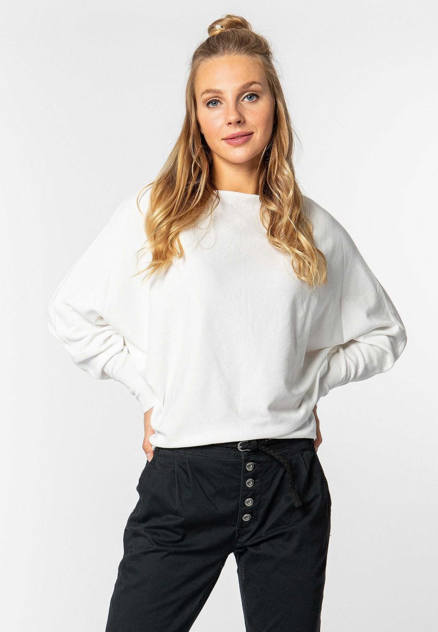 Women SUBLEVEL Pullover | Knitted Sweater With Batwing Sleeves White