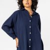 Women SUBLEVEL Popular | Muslin Long Blouse Dark Blue