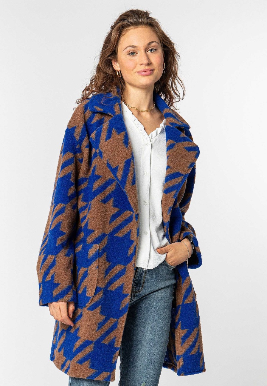 Women SUBLEVEL Jackets | Coat With Houndstooth Pattern Blue