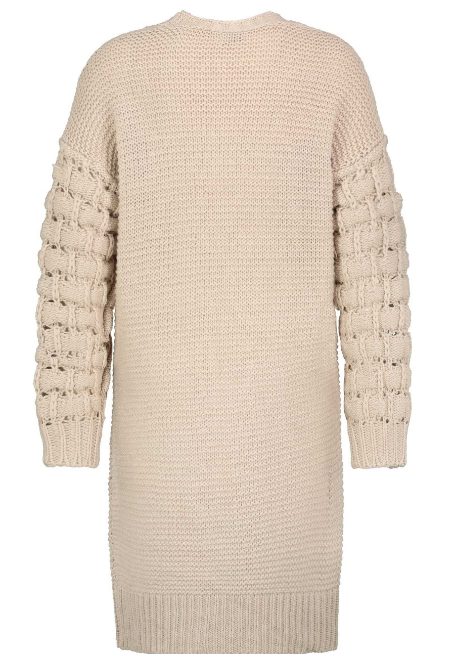 Women SUBLEVEL Pullover | Chunky Knit Cardigan With Bubble Sleeves Light Beige