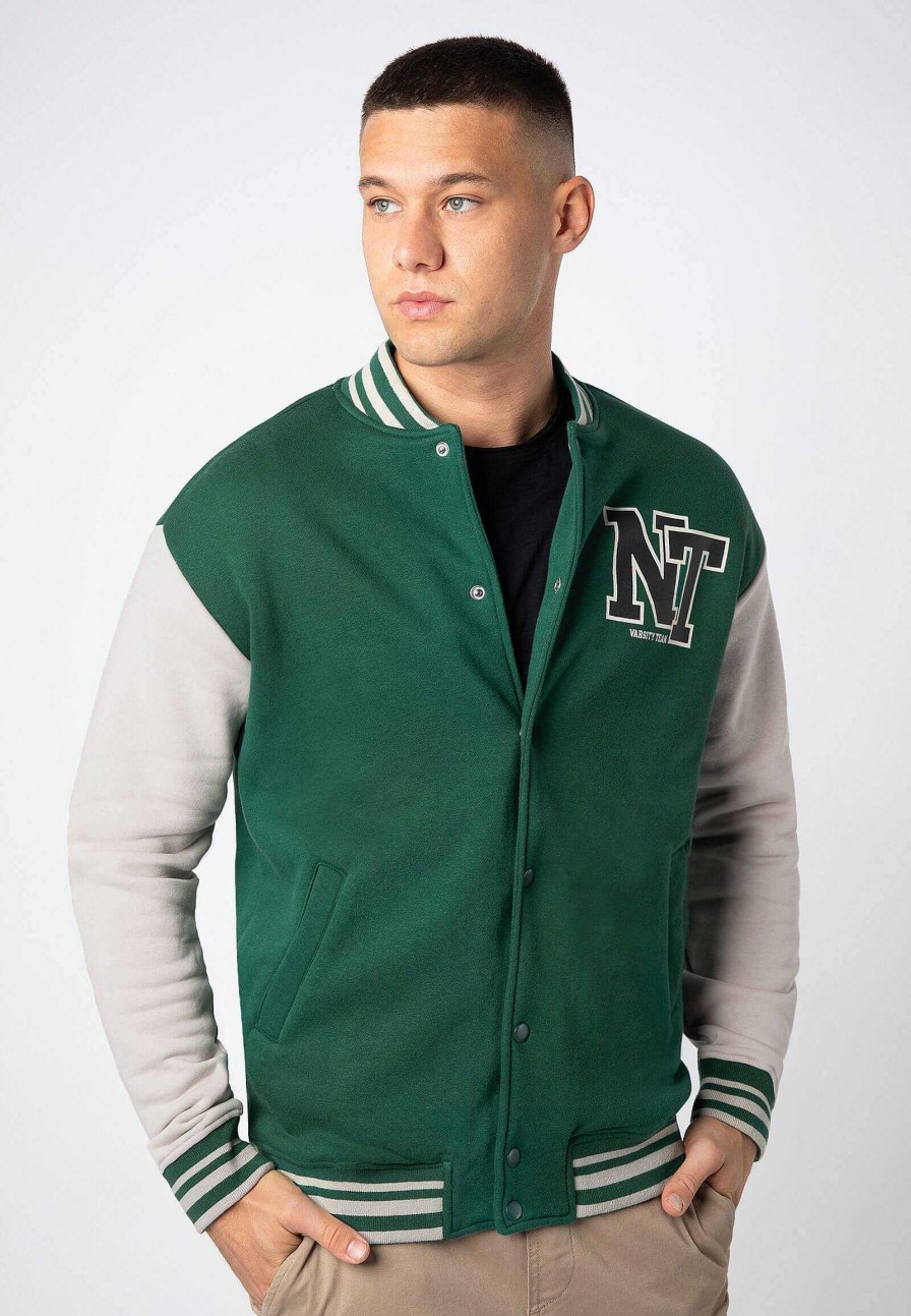 Men SUBLEVEL Popular | College Style Sweat Jacket Dark Green