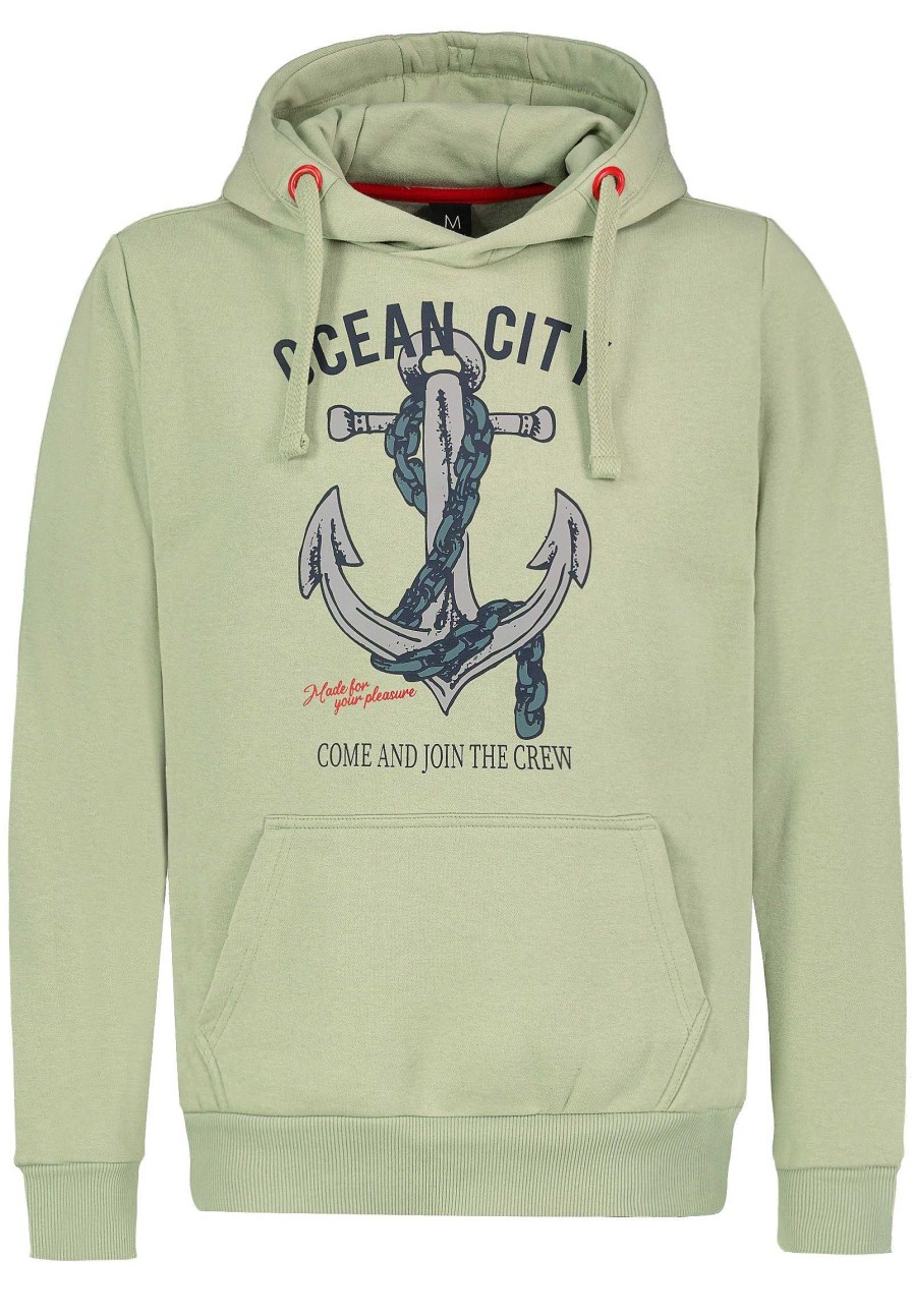 Men SUBLEVEL Pullover | Sweat Hoodie With Anchor Print Light Green