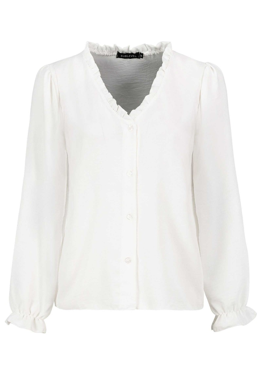 Women SUBLEVEL Blouses | Blouse With Ruffles White