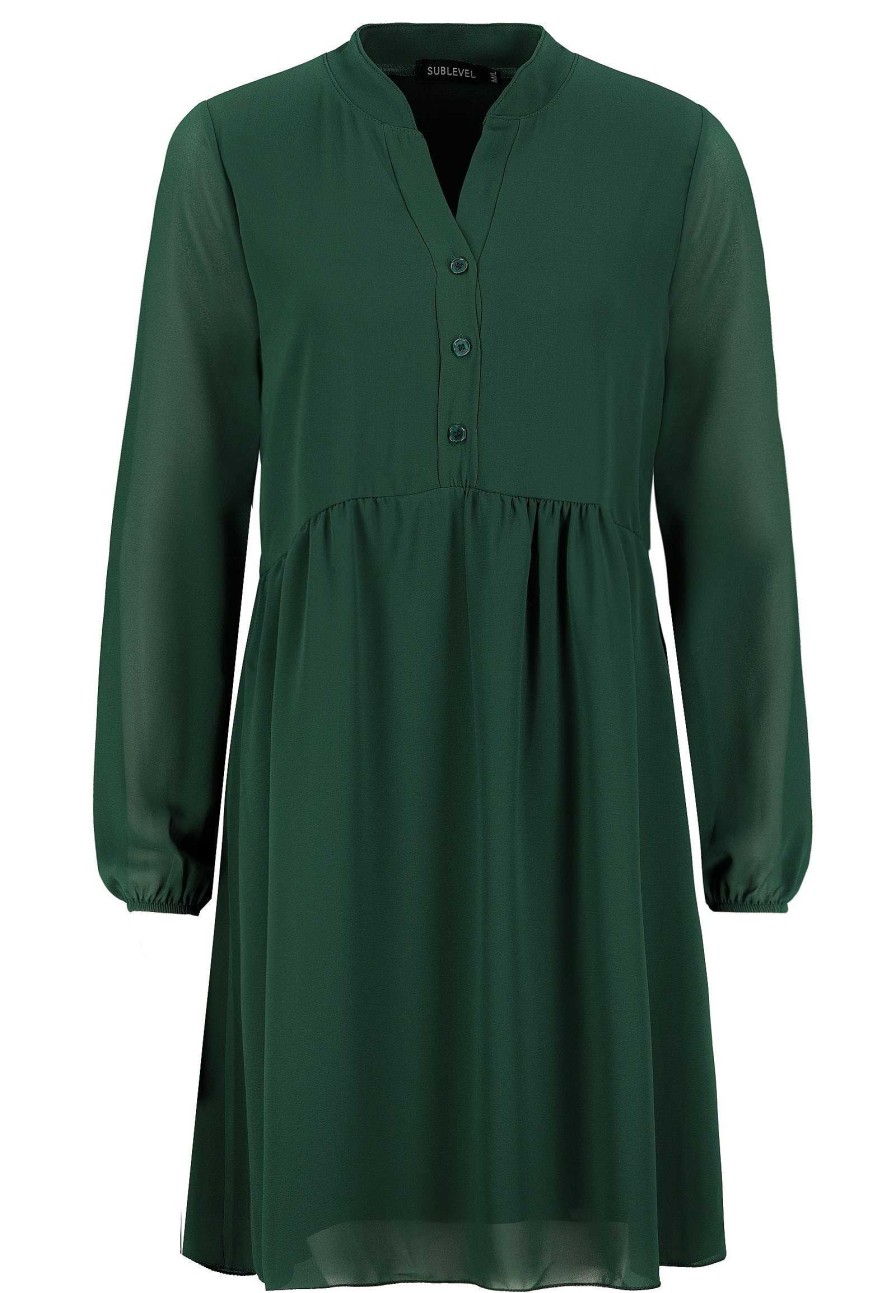 Women SUBLEVEL Popular | Chiffon Dress Dark Green