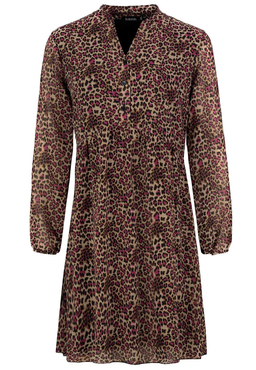 Women SUBLEVEL Popular | Chiffon Dress With Leopard Print Pink