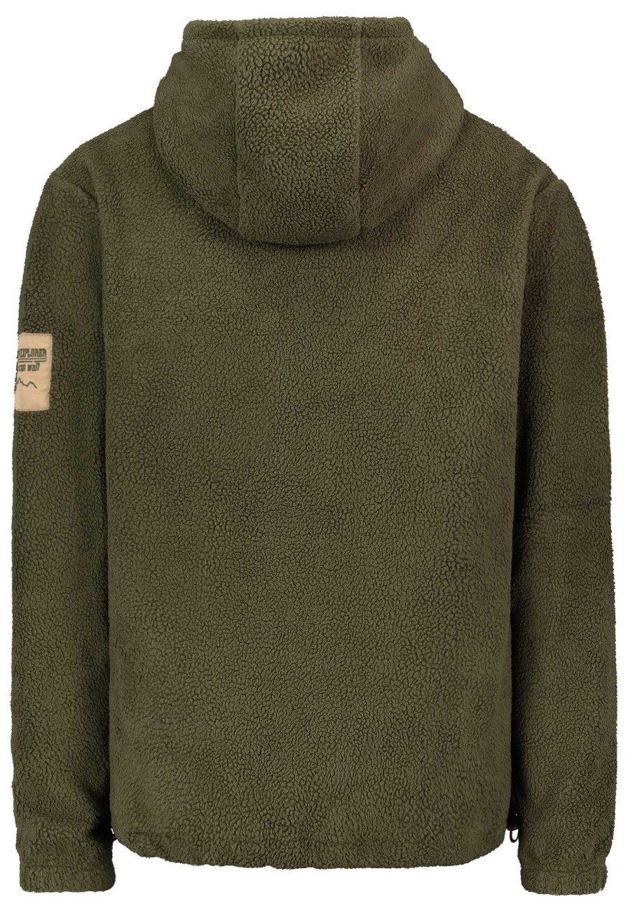 Men SUBLEVEL Jackets | Outdoor Fleece Jacket With Hood Dark Green