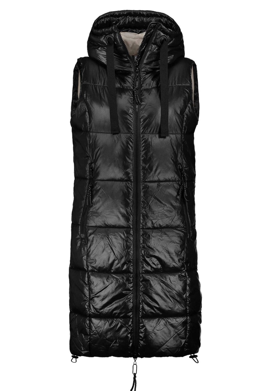 Women SUBLEVEL Popular | Long Winter Quilted Vest Black