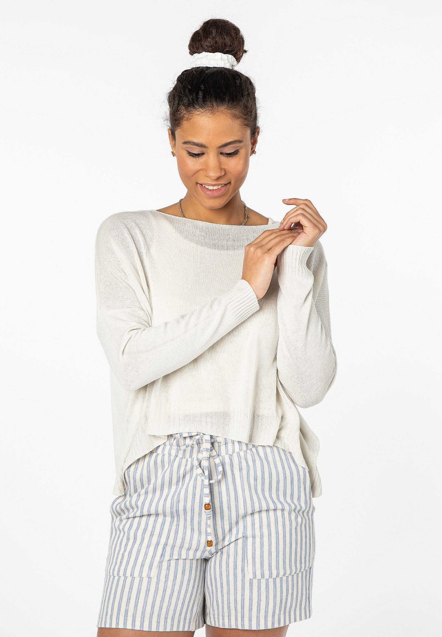 Women SUBLEVEL Pullover | Knitted Sweater Cropped Light Beige