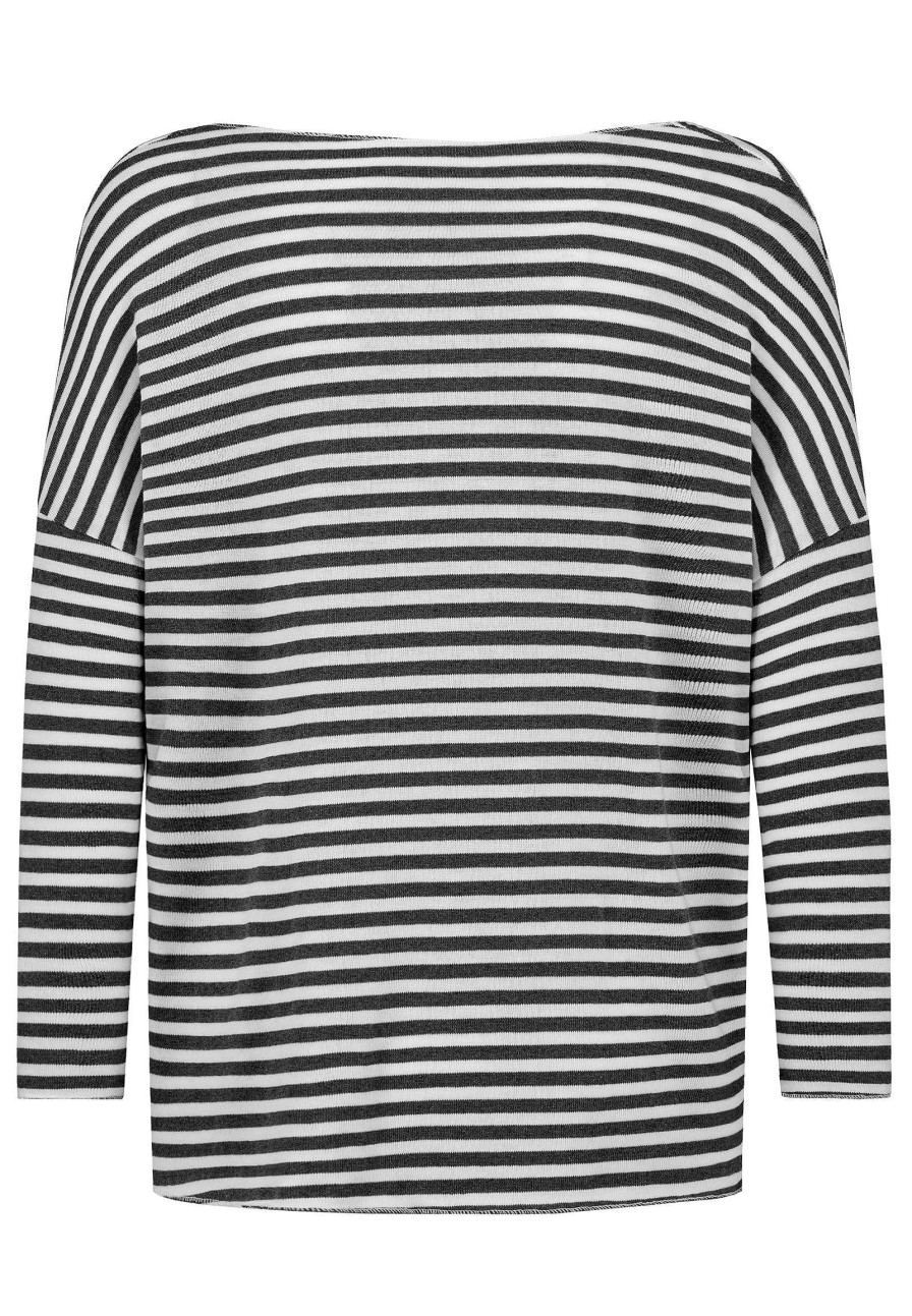 Women SUBLEVEL Pullover | Striped Fine Knit Sweater Black