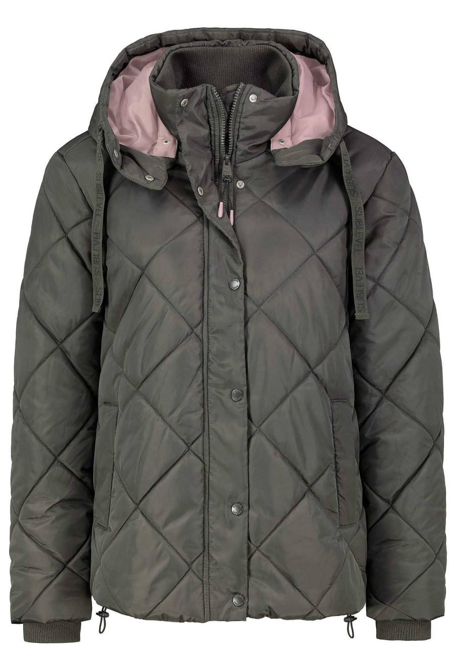 Women SUBLEVEL Popular | Diamond Quilted Jacket With Hood Dark Green