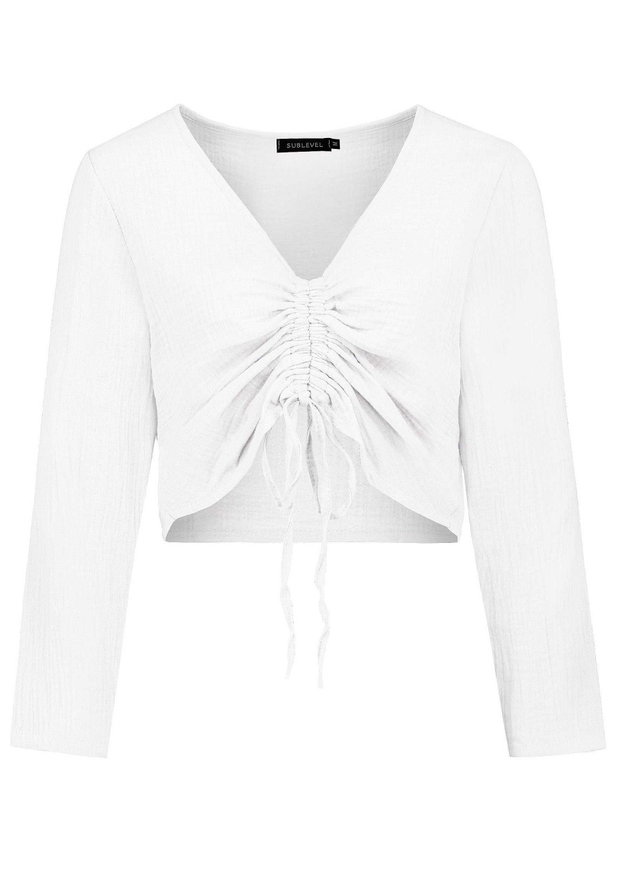 Women SUBLEVEL Popular | Muslin Blouse Cropped White